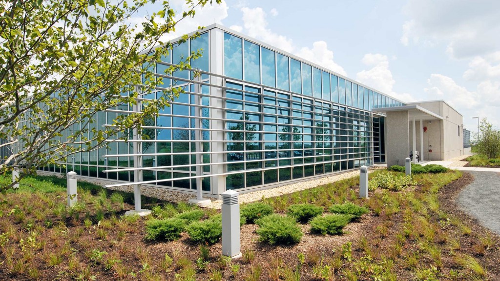 A building with glass walls.