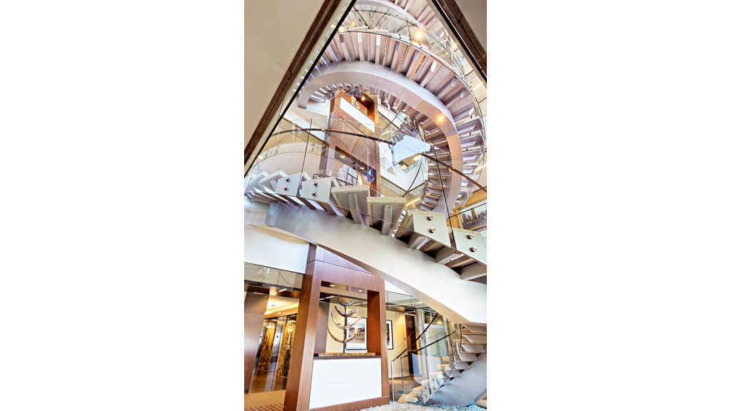 A large spiral staircase.