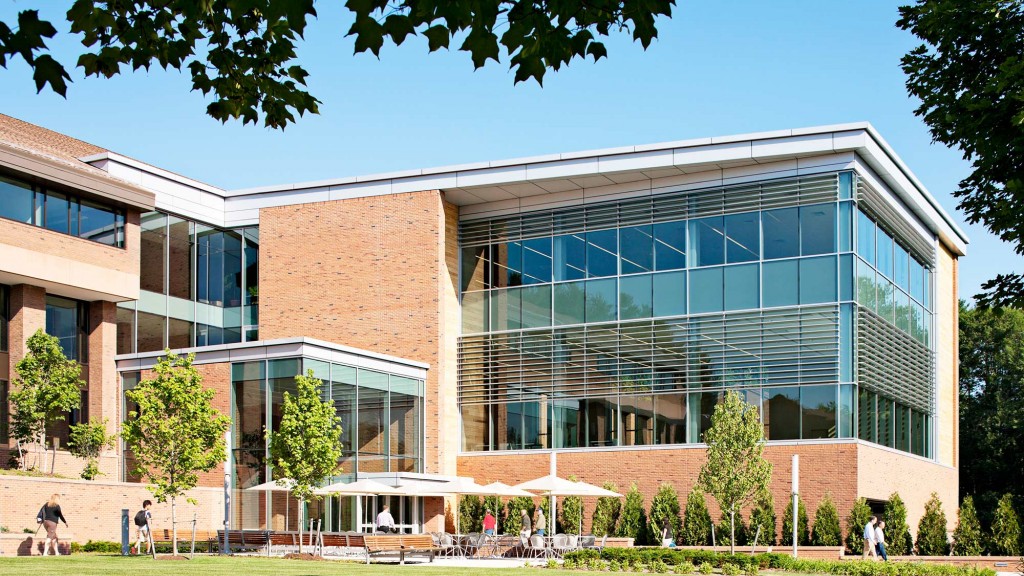 A building with glass windows.