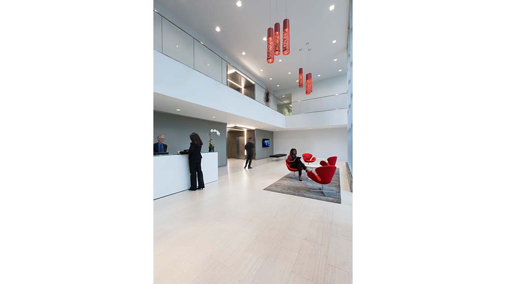 A group of people in a building.