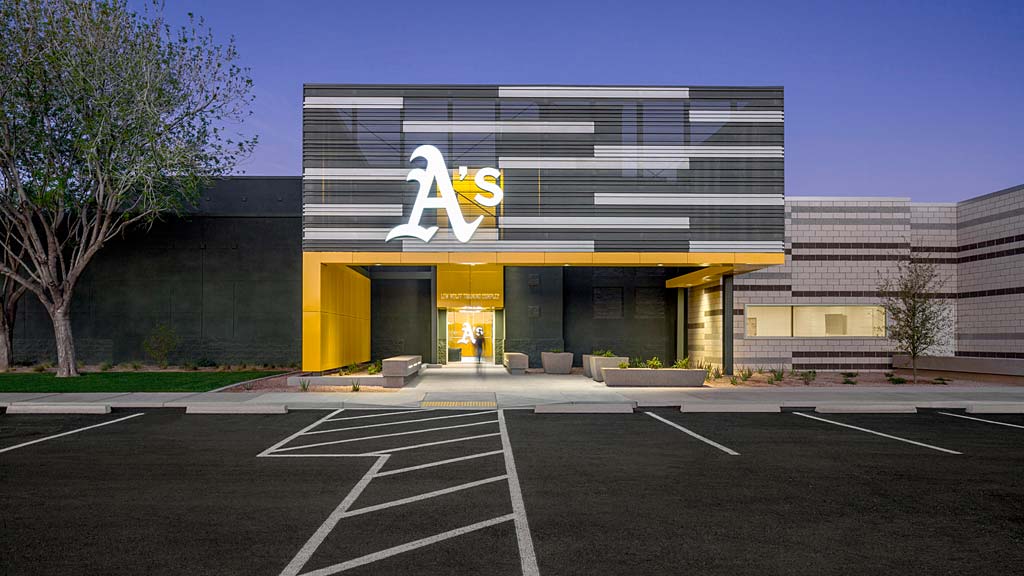 A building with a large screen.