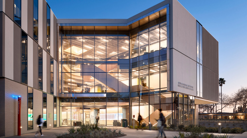 A building with glass windows.