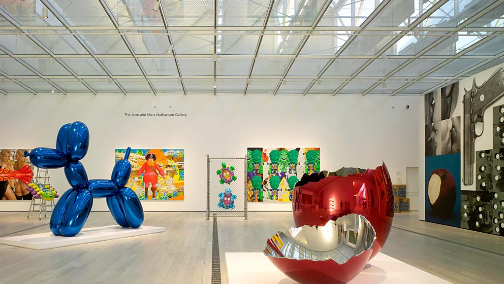 A museum with art and a globe.