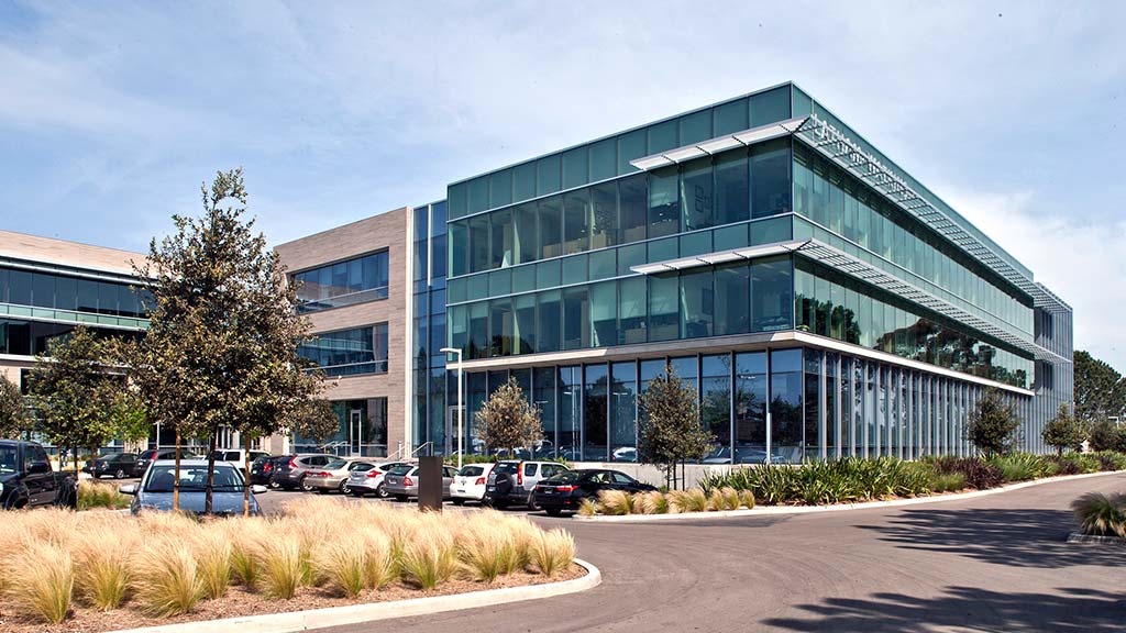 A building with glass windows.