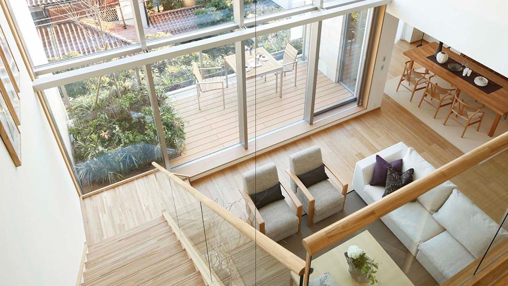 A room with a large window.