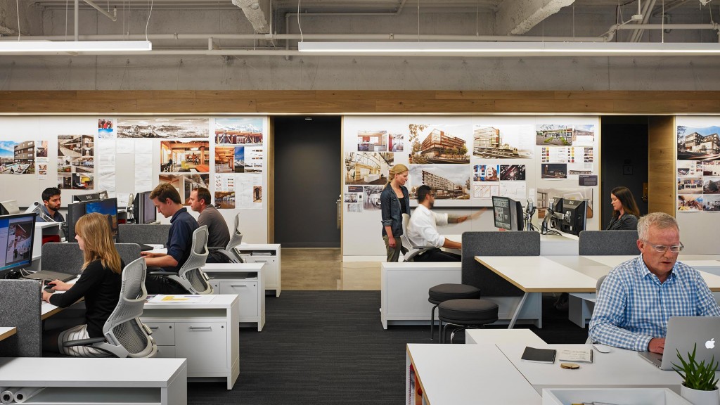 A group of people in an office.