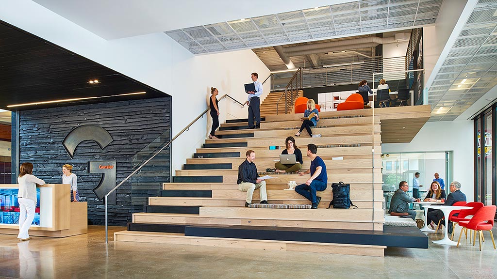 People sitting on stairs.