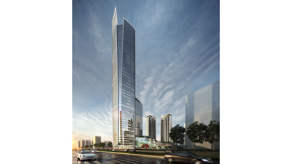 A tall glass building.