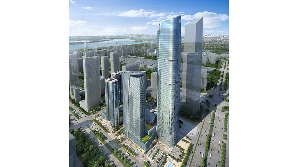 A high angle view of a building.