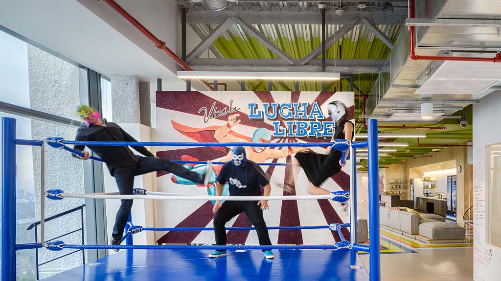 A group of people in a gym.