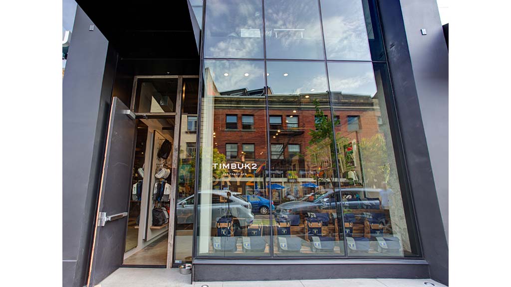 A building with a glass front.