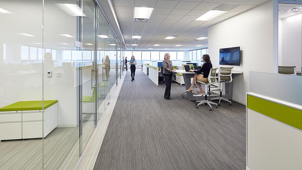 A group of people in an office.