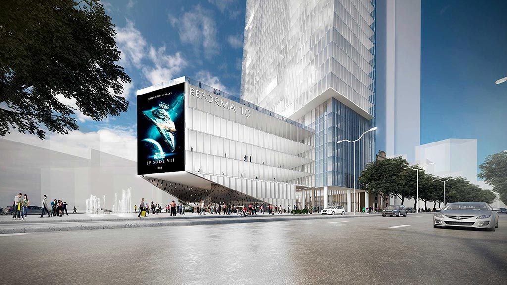 A large building with a large screen.