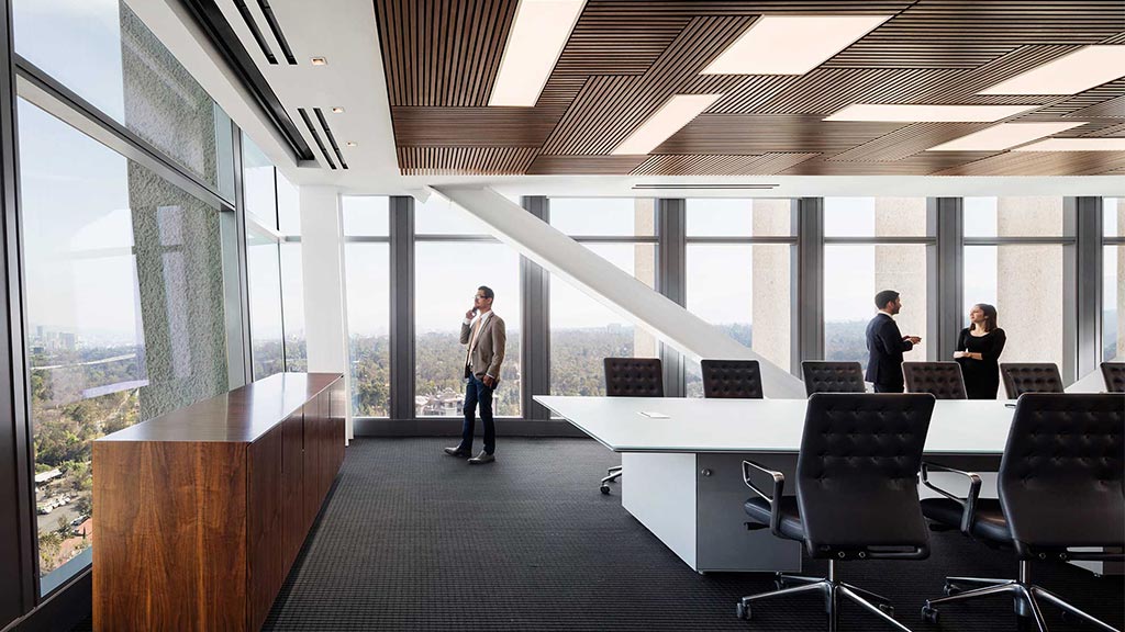 A group of people in an office.