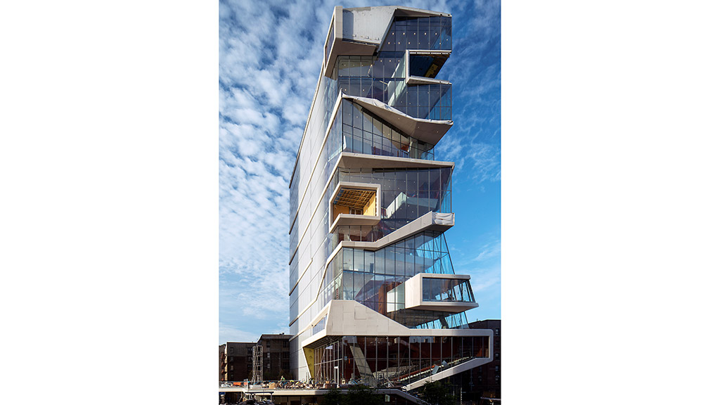 A building with glass windows.
