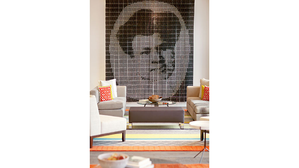 A room with a glass wall.