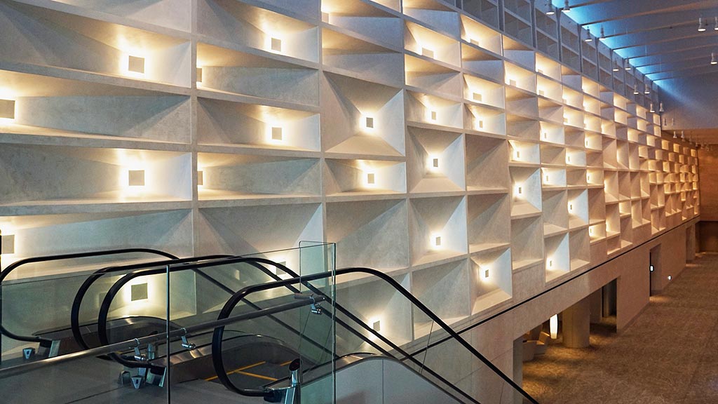 A room with glass walls.