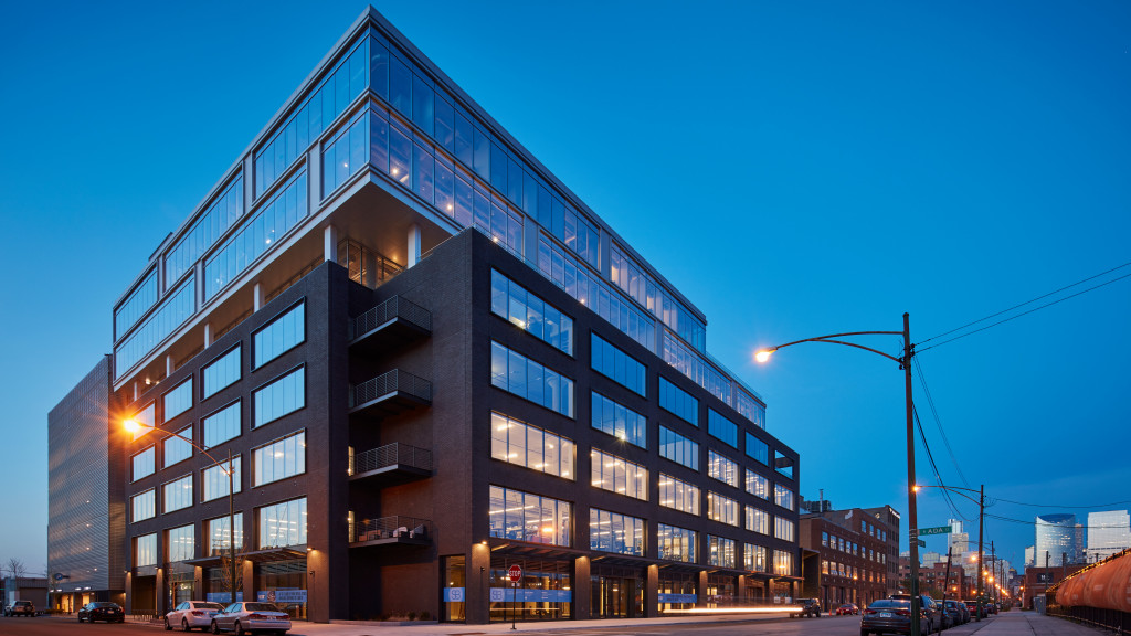 A building with a crane.