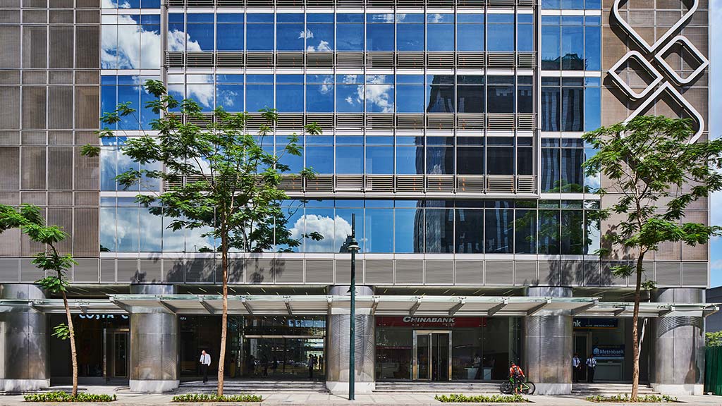 A building with glass windows.