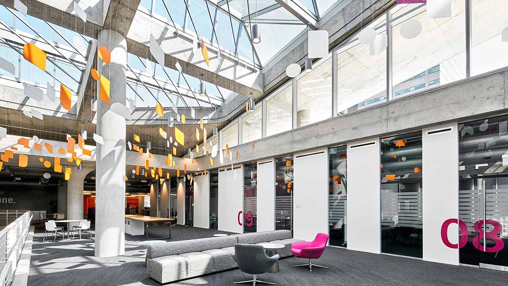 A building with glass walls.