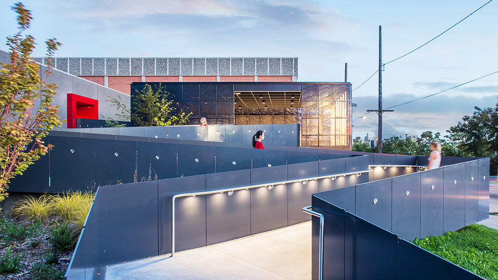 A building with a ramp.