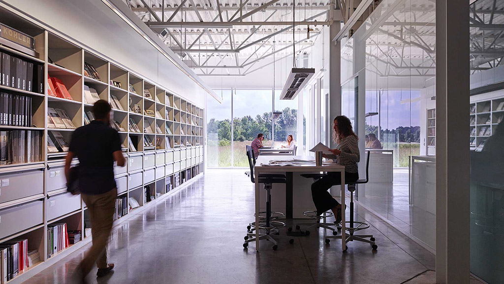 People in a library.