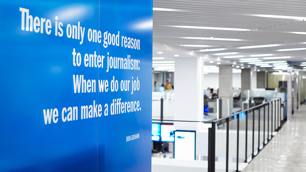 A sign in a building.