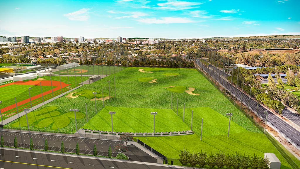 A large green field.