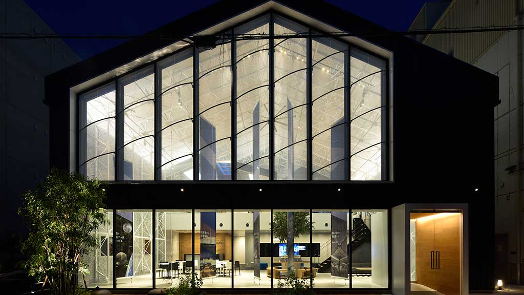 A building with glass windows.