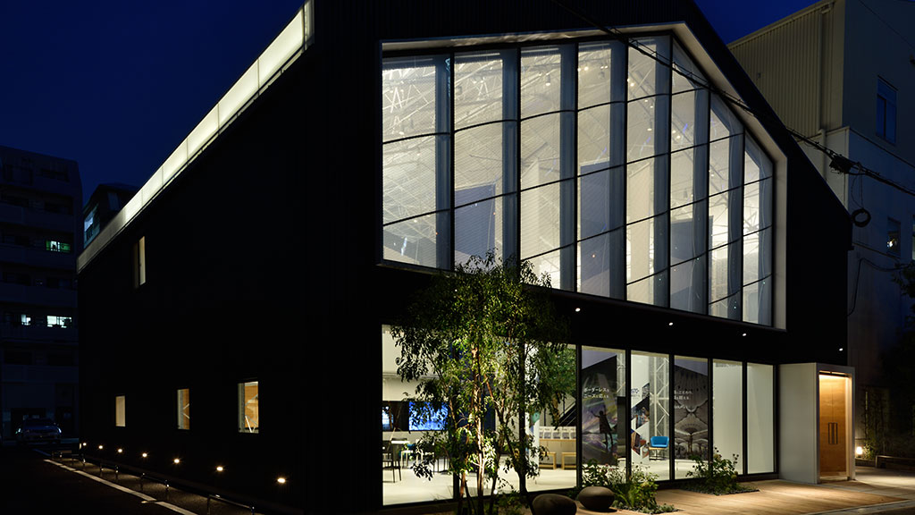 A building with glass windows.