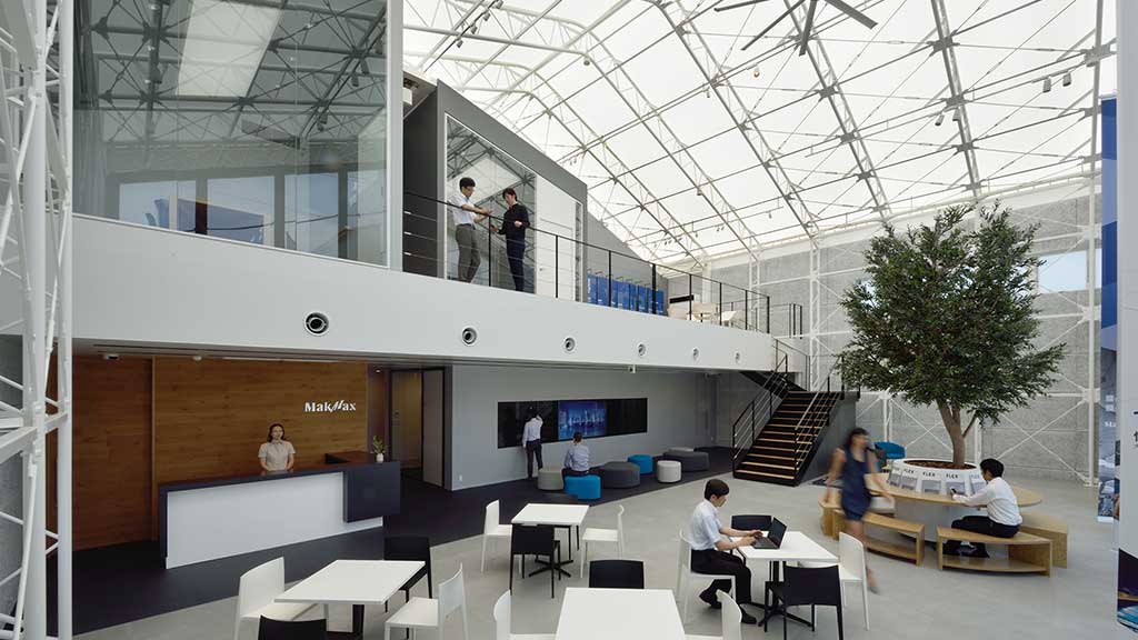 A group of people in a building.