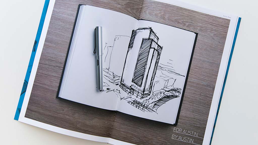 A book with a drawing on it.