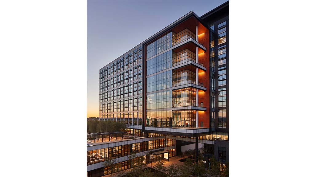 A building with glass windows.