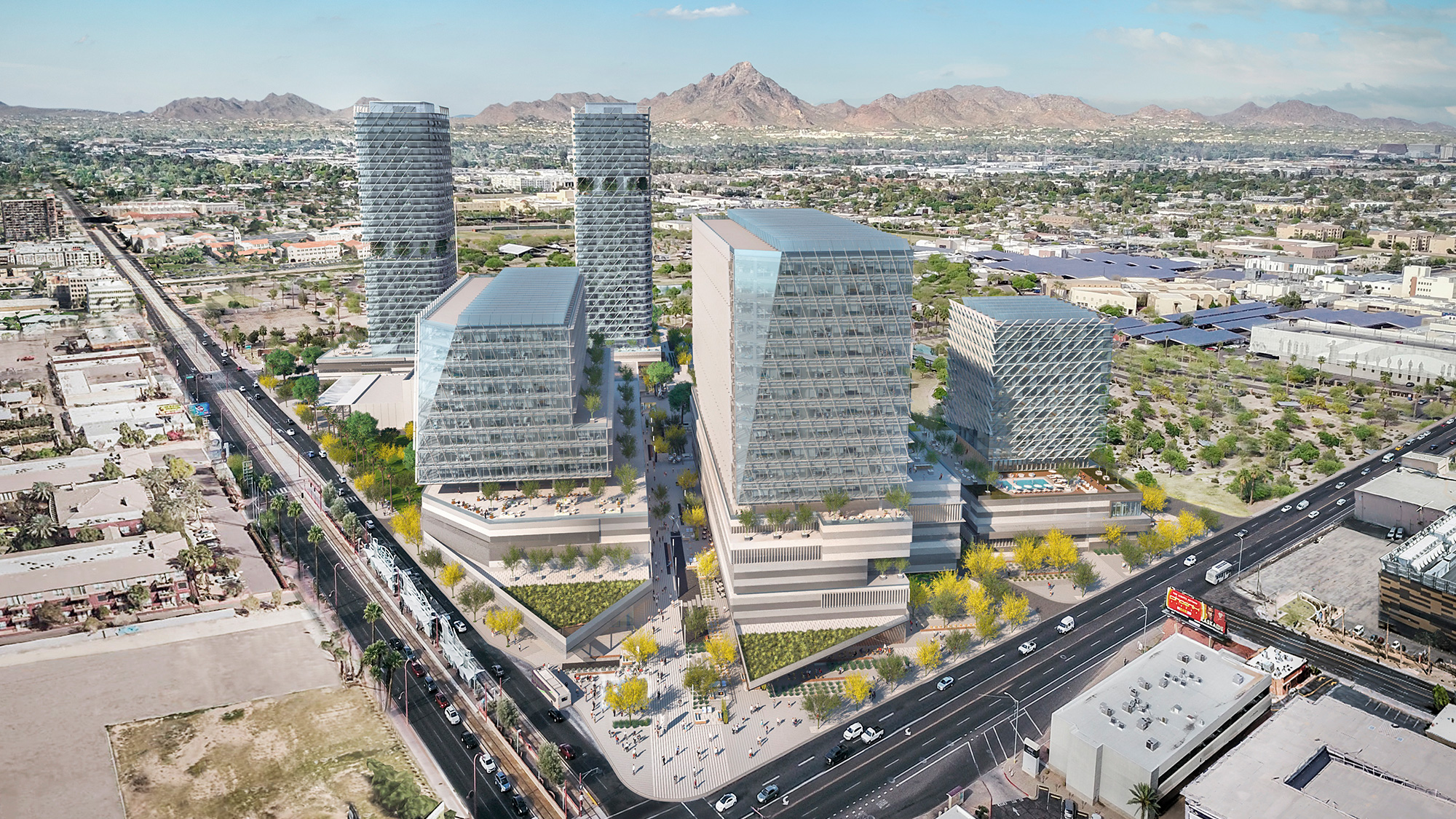 Bird's eye view of The Central Park, Phoenix, Arizona.