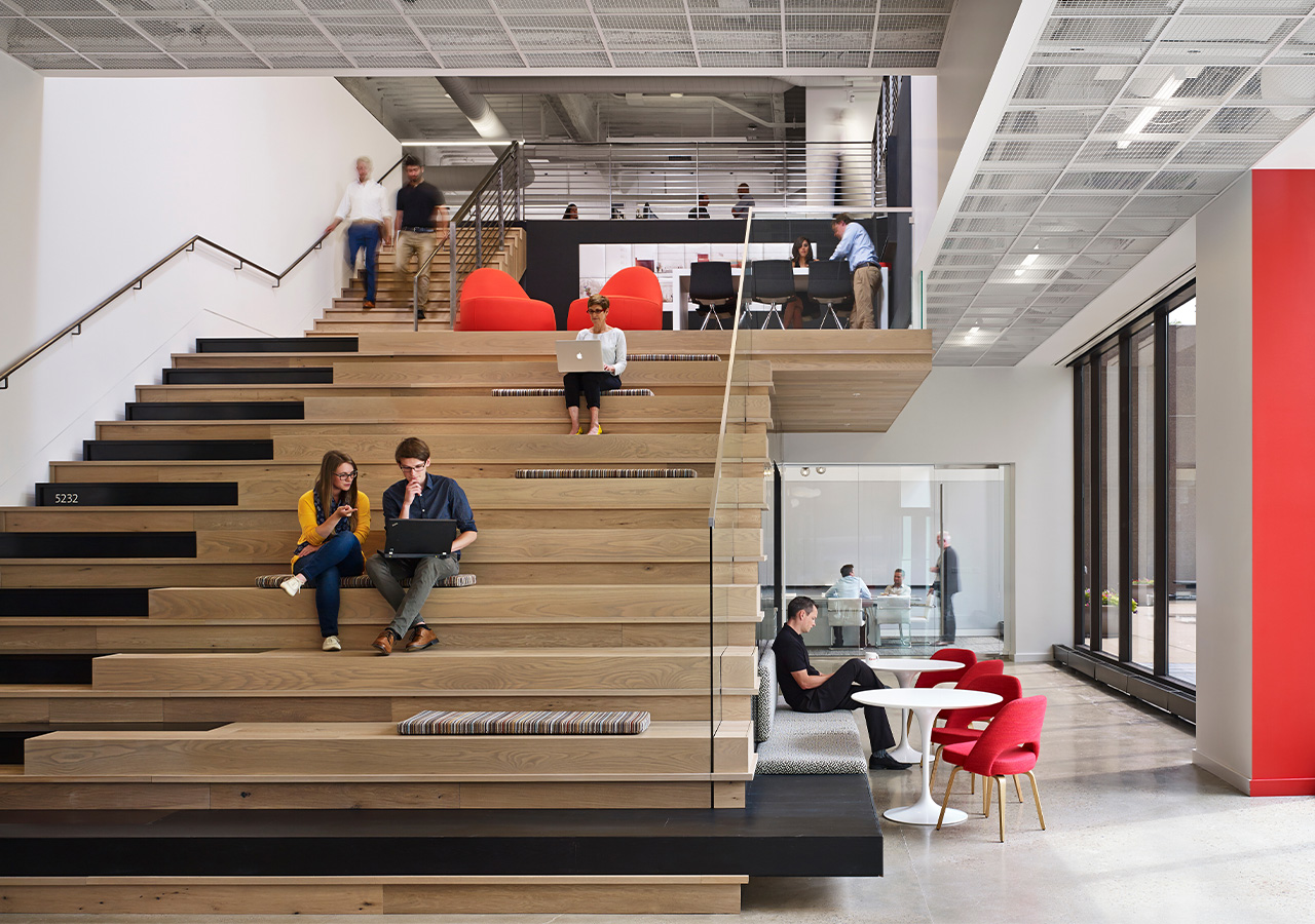 People sitting on the stairs.