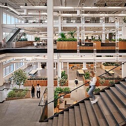 People walking inside a building.