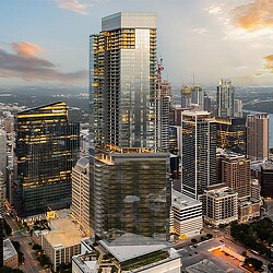 A city with tall buildings.