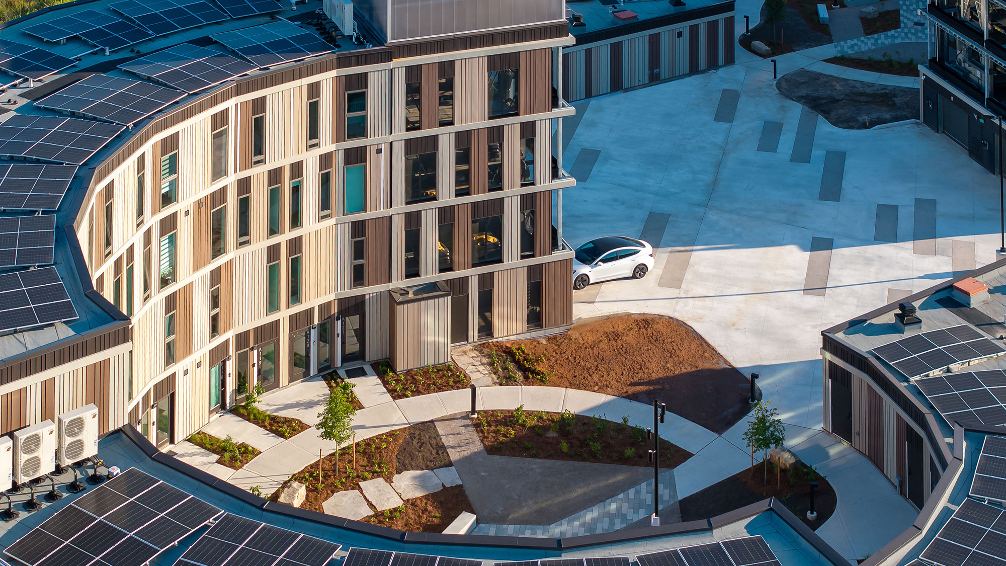 A high angle view of a building.