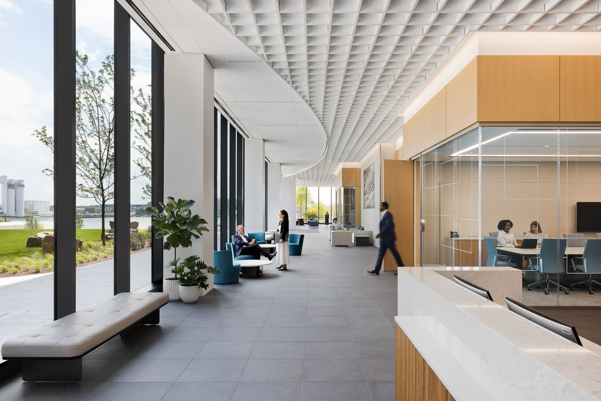 A group of people in a building.