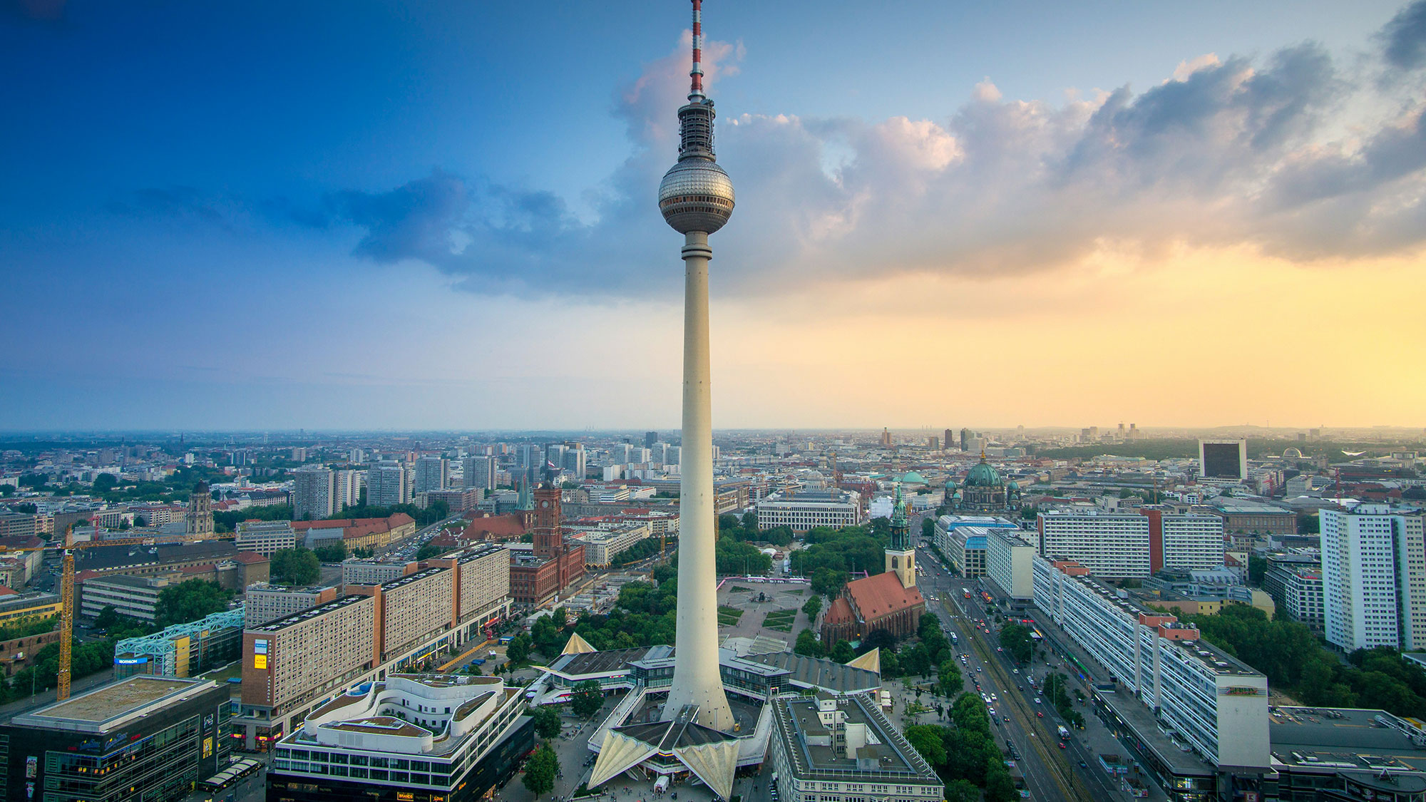 A tall tower in a city.