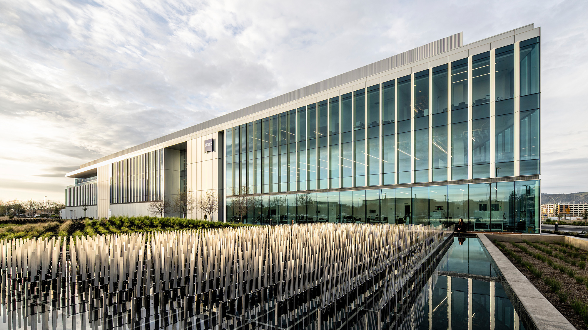 A large glass building.