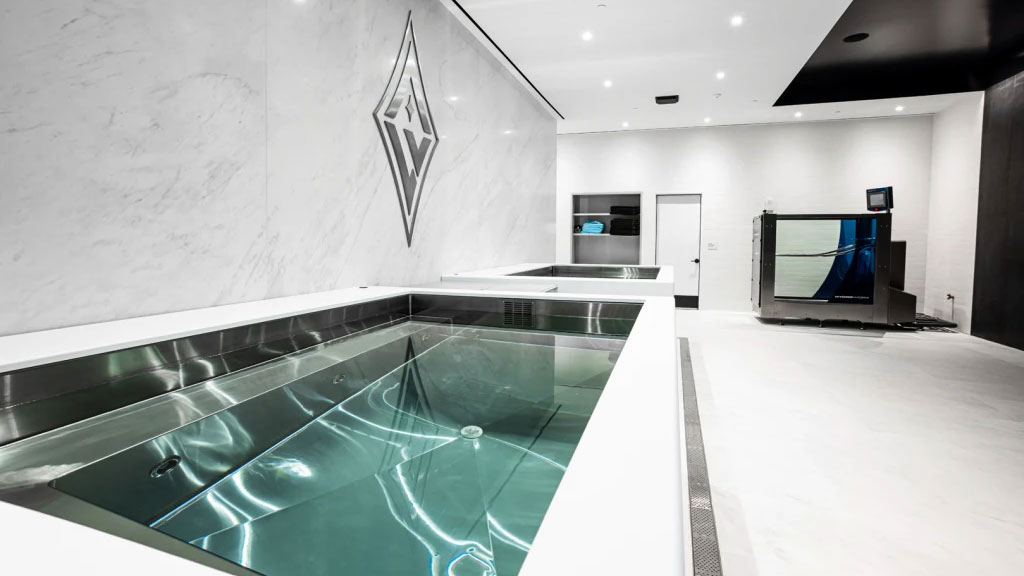 A swimming pool in a room.