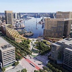 A city with a river and boats.