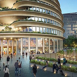 A group of people outside of a building.