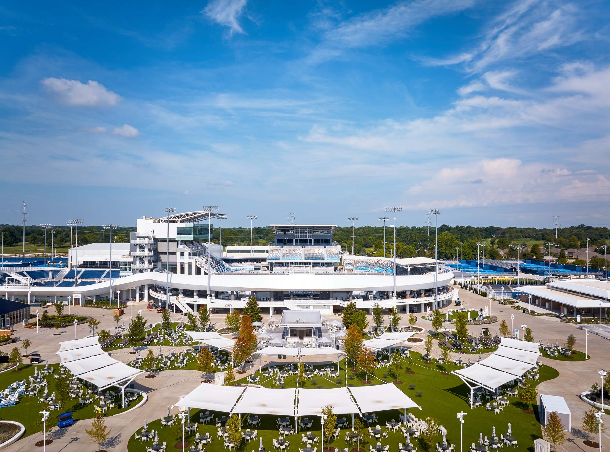 A large cruise ship docked.
