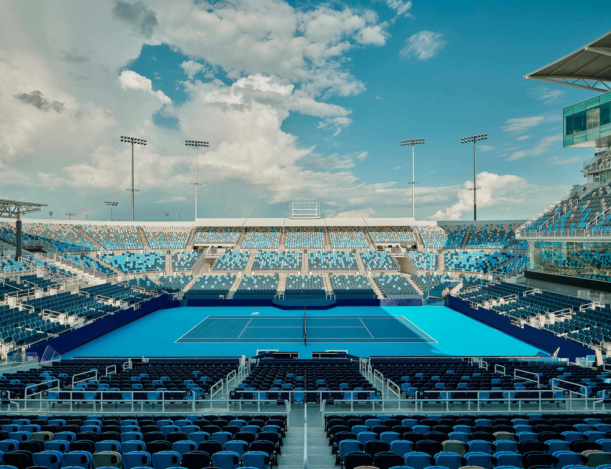A stadium with a large crowd.