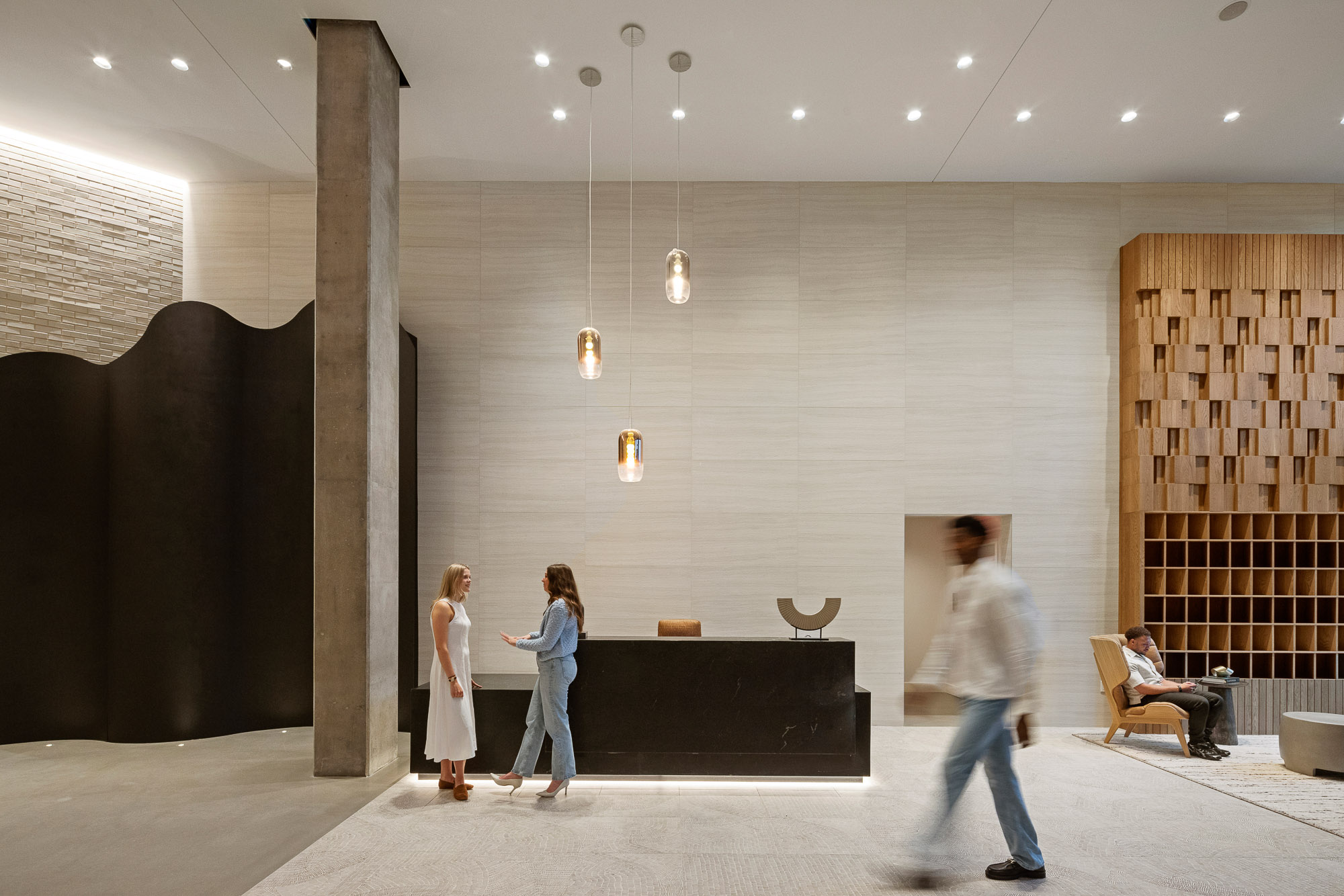 People walking in a building.