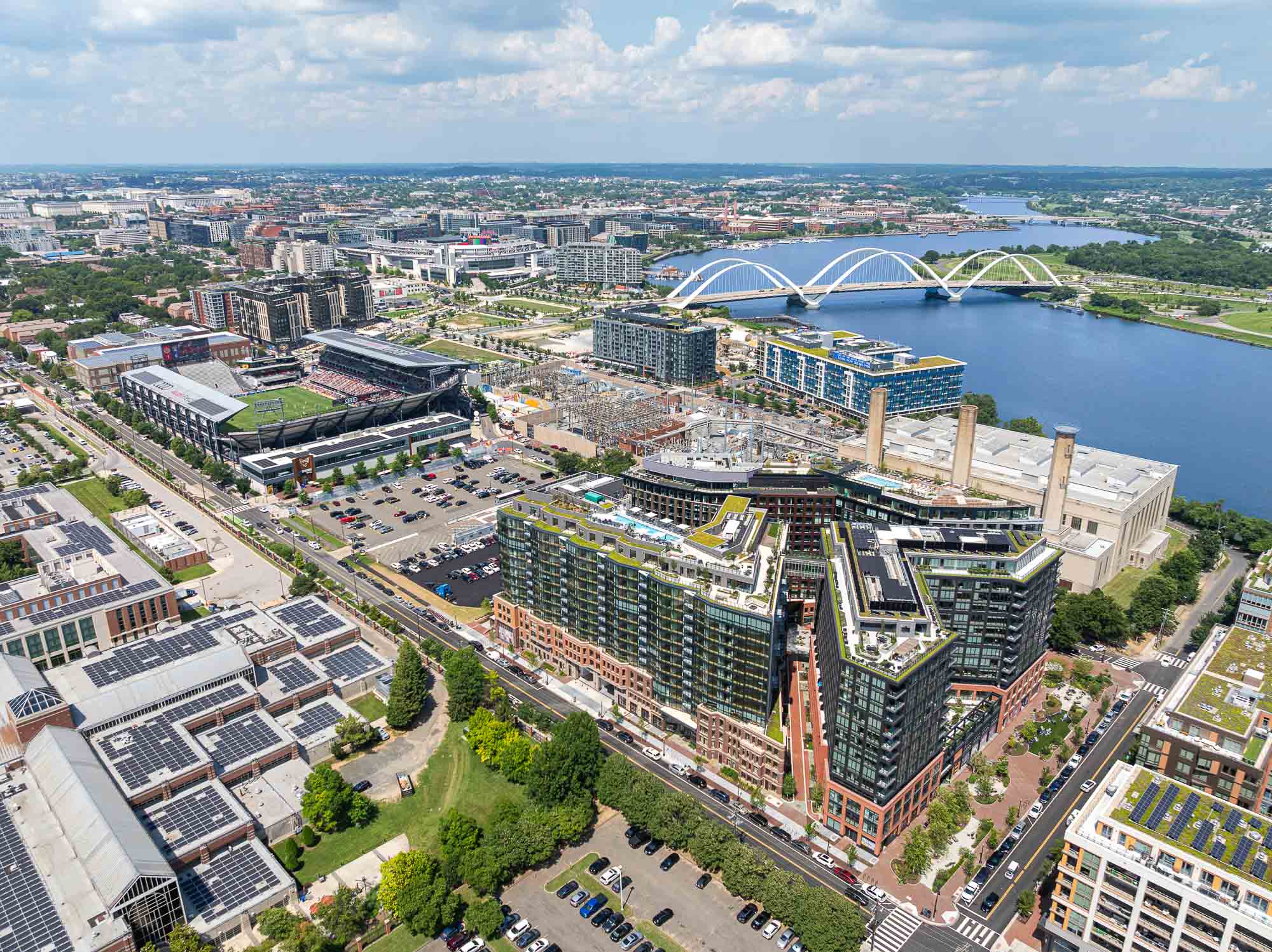 A large city with a river running through it.