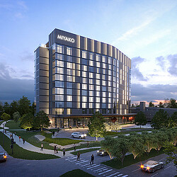 A large building with many windows.