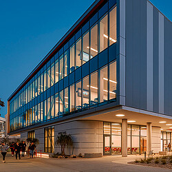 A building with glass windows.